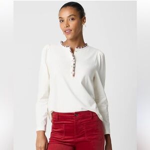 J. CREW Long Sleeve Tartan & Jeweled Henley Ivory Size XL NEW